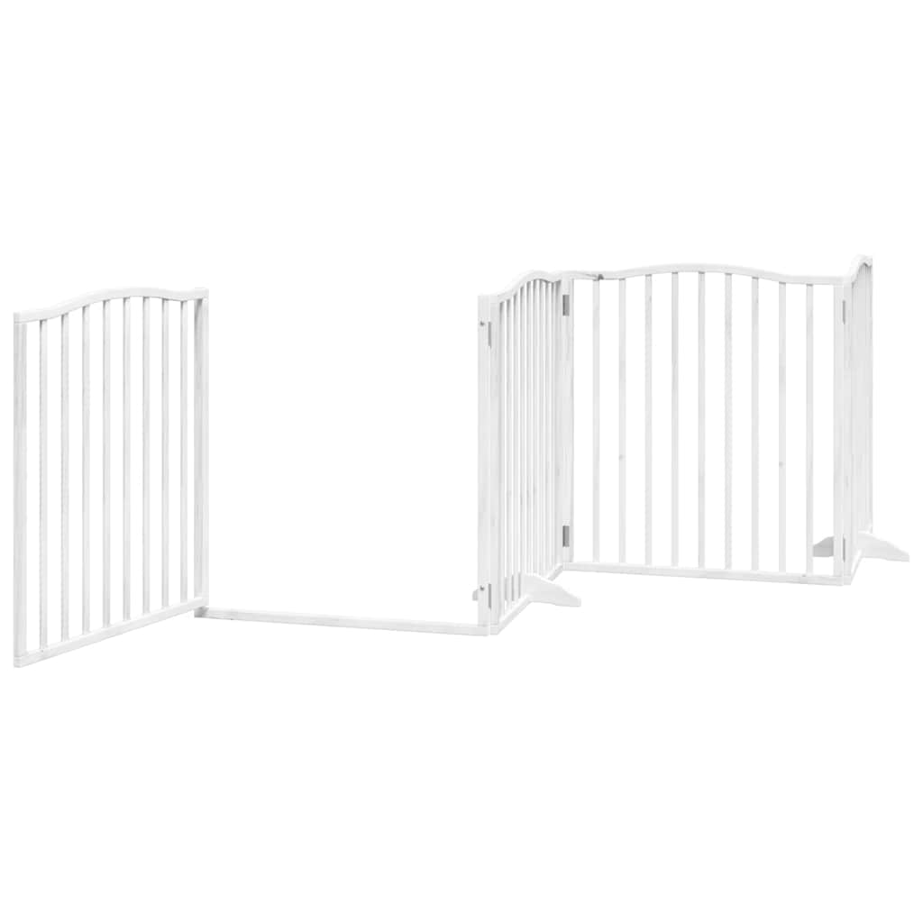 Poartă câini pliabilă cu ușă 12 panouri, alb, 960 cm, lemn plop GartenMobel Dekor