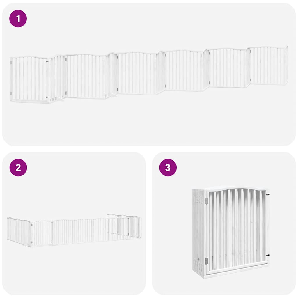 Poartă câini pliabilă cu ușă 12 panouri, alb, 960 cm, lemn plop GartenMobel Dekor