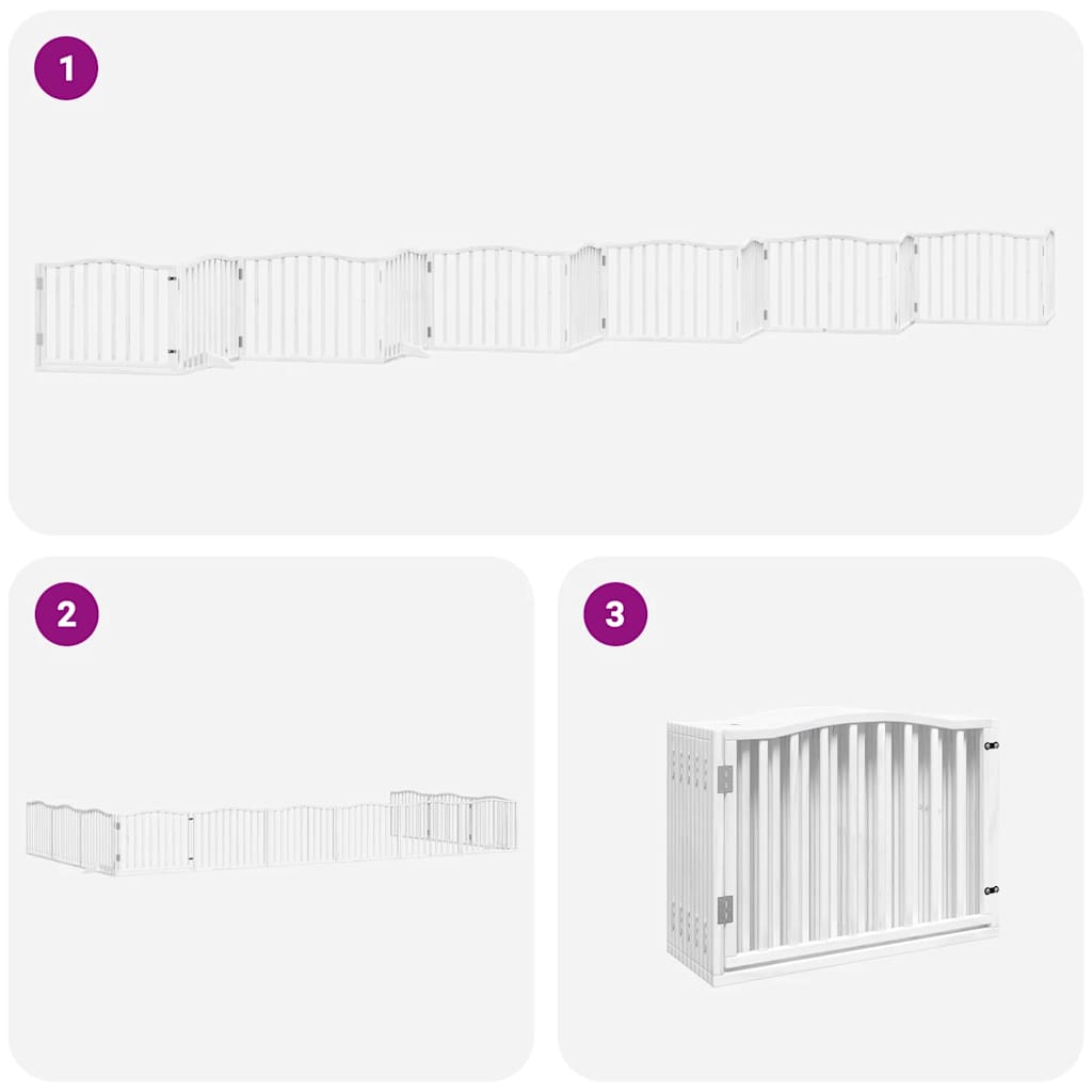 Poartă câini pliabilă cu ușă 12 panouri, alb, 960 cm, lemn plop GartenMobel Dekor