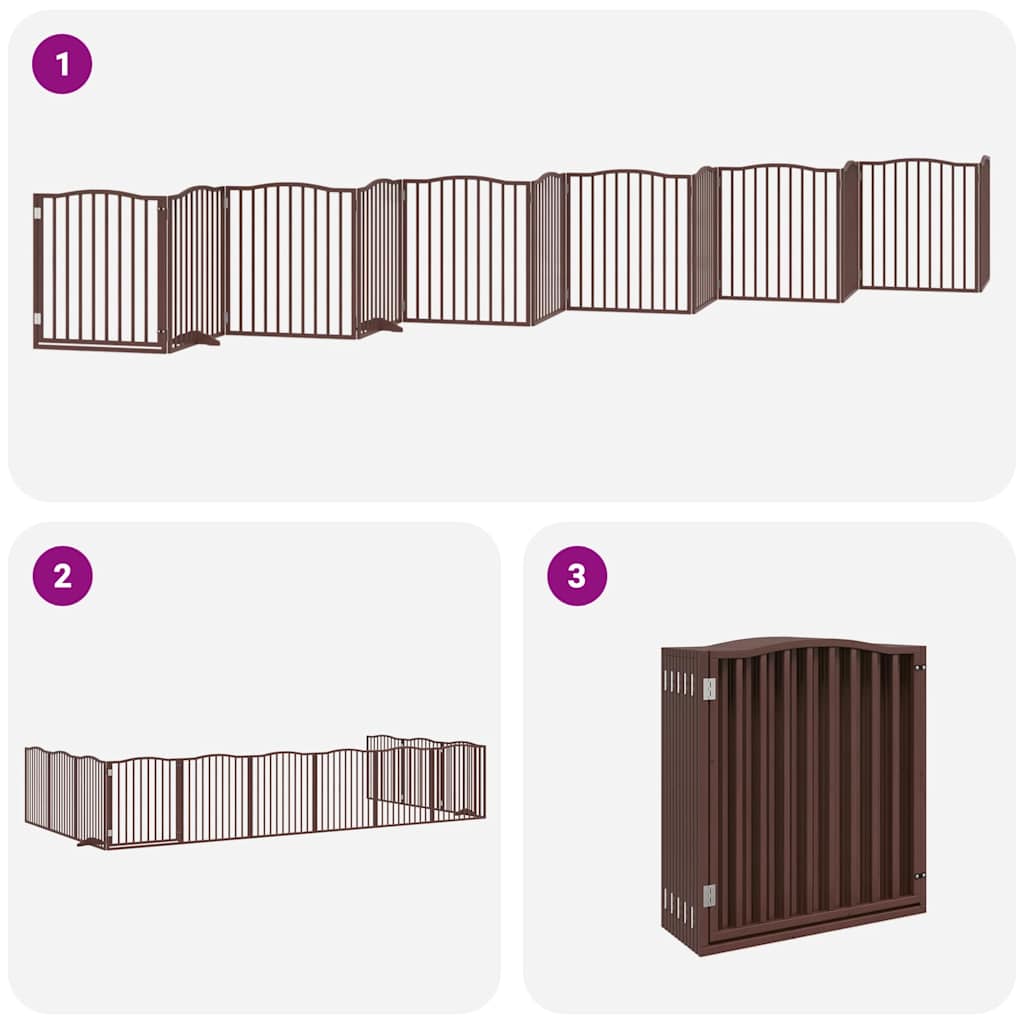 Poartă câini pliabilă cu ușă 12 panouri maro 960 cm, lemn plop GartenMobel Dekor