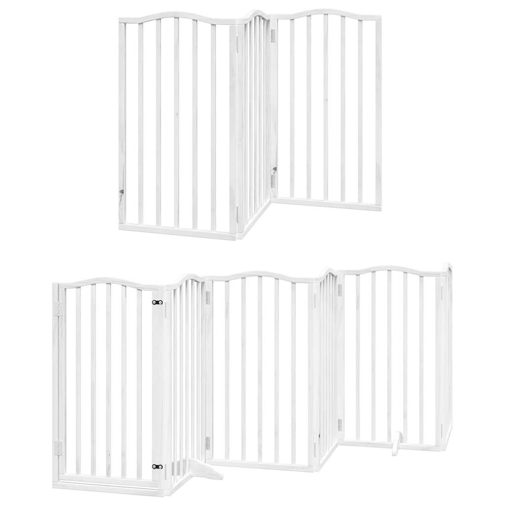 Poartă câini pliabilă cu ușă 15 panouri, alb, 750 cm, lemn plop GartenMobel Dekor