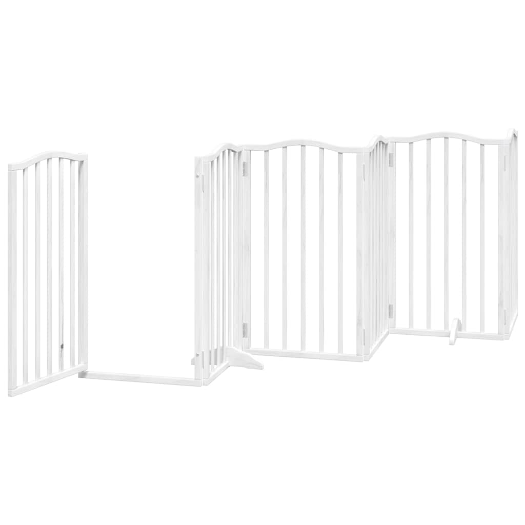Poartă câini pliabilă cu ușă 15 panouri, alb, 750 cm, lemn plop GartenMobel Dekor