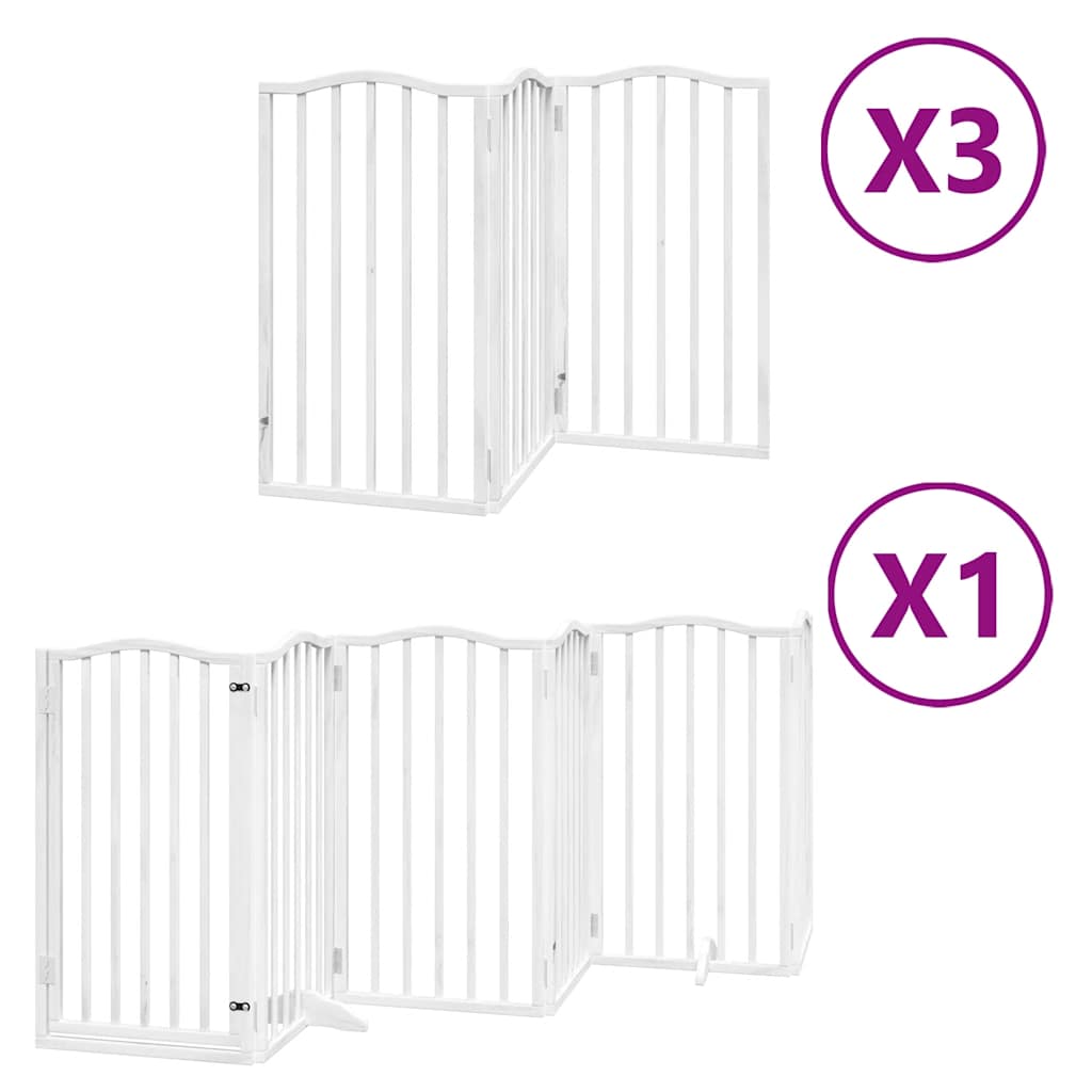 Poartă câini pliabilă cu ușă 15 panouri, alb, 750 cm, lemn plop GartenMobel Dekor