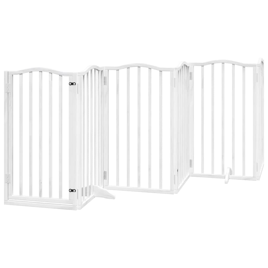 Poartă câini pliabilă cu ușă 15 panouri, alb, 750 cm, lemn plop GartenMobel Dekor