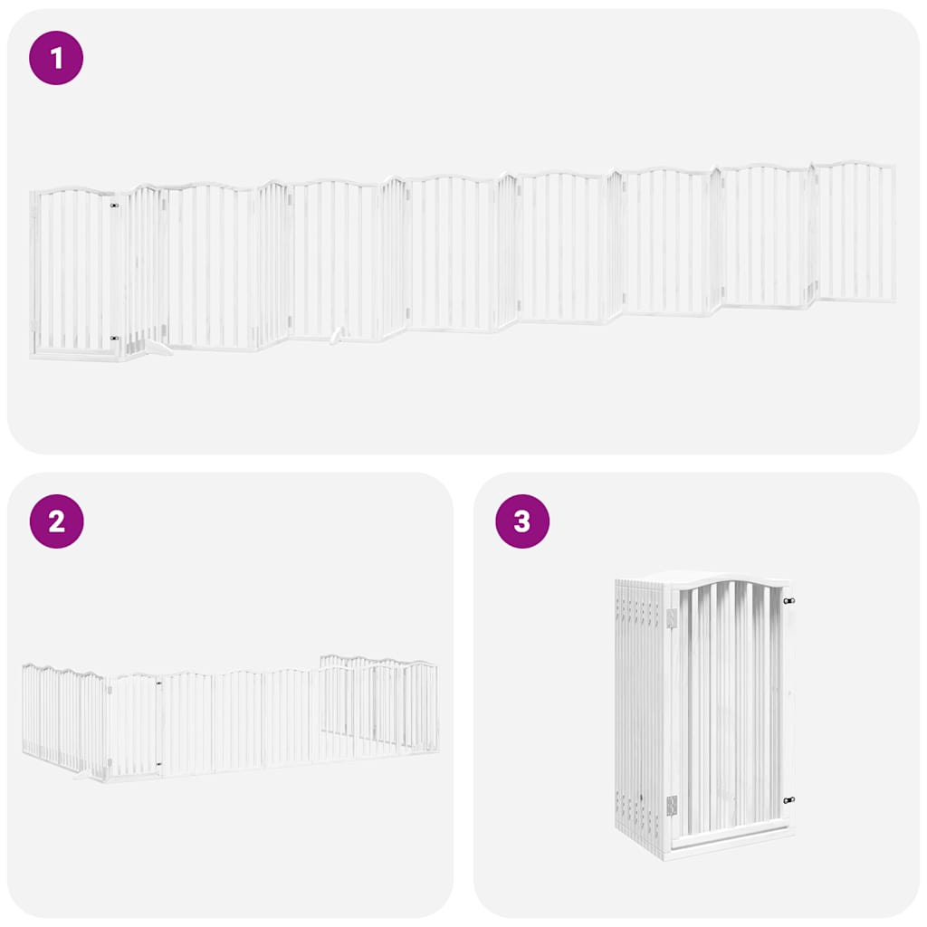 Poartă câini pliabilă cu ușă 15 panouri, alb, 750 cm, lemn plop GartenMobel Dekor