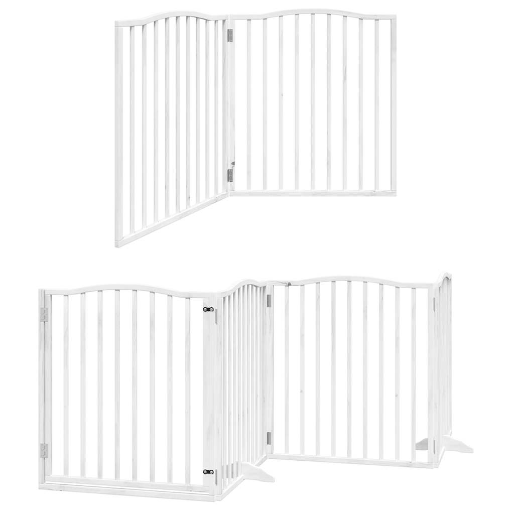 Poartă câini pliabilă cu ușă 8 panouri, alb, 640 cm, lemn plop GartenMobel Dekor