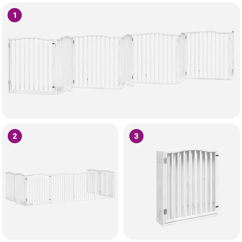 Poartă câini pliabilă cu ușă 8 panouri, alb, 640 cm, lemn plop GartenMobel Dekor