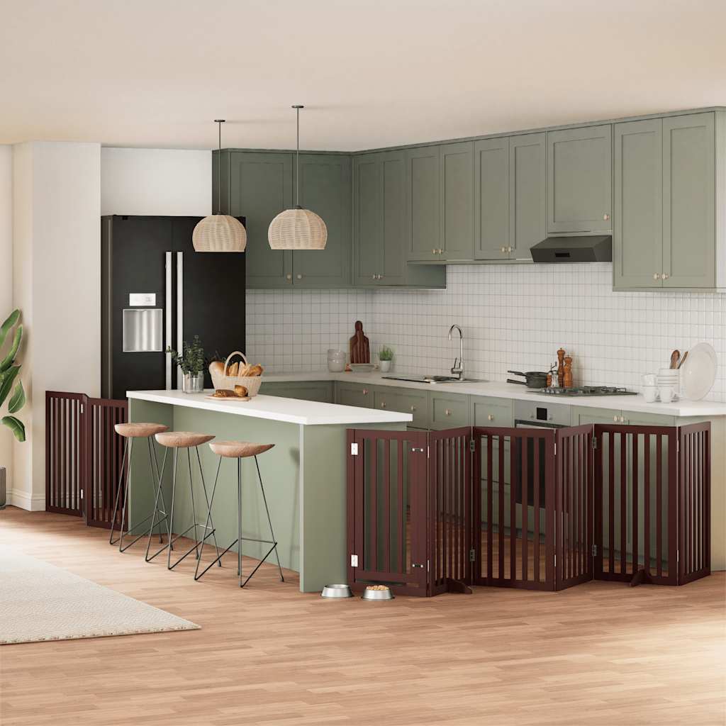 Poartă câini pliabilă cu ușă 9 panouri maro, 450 cm, lemn plop GartenMobel Dekor