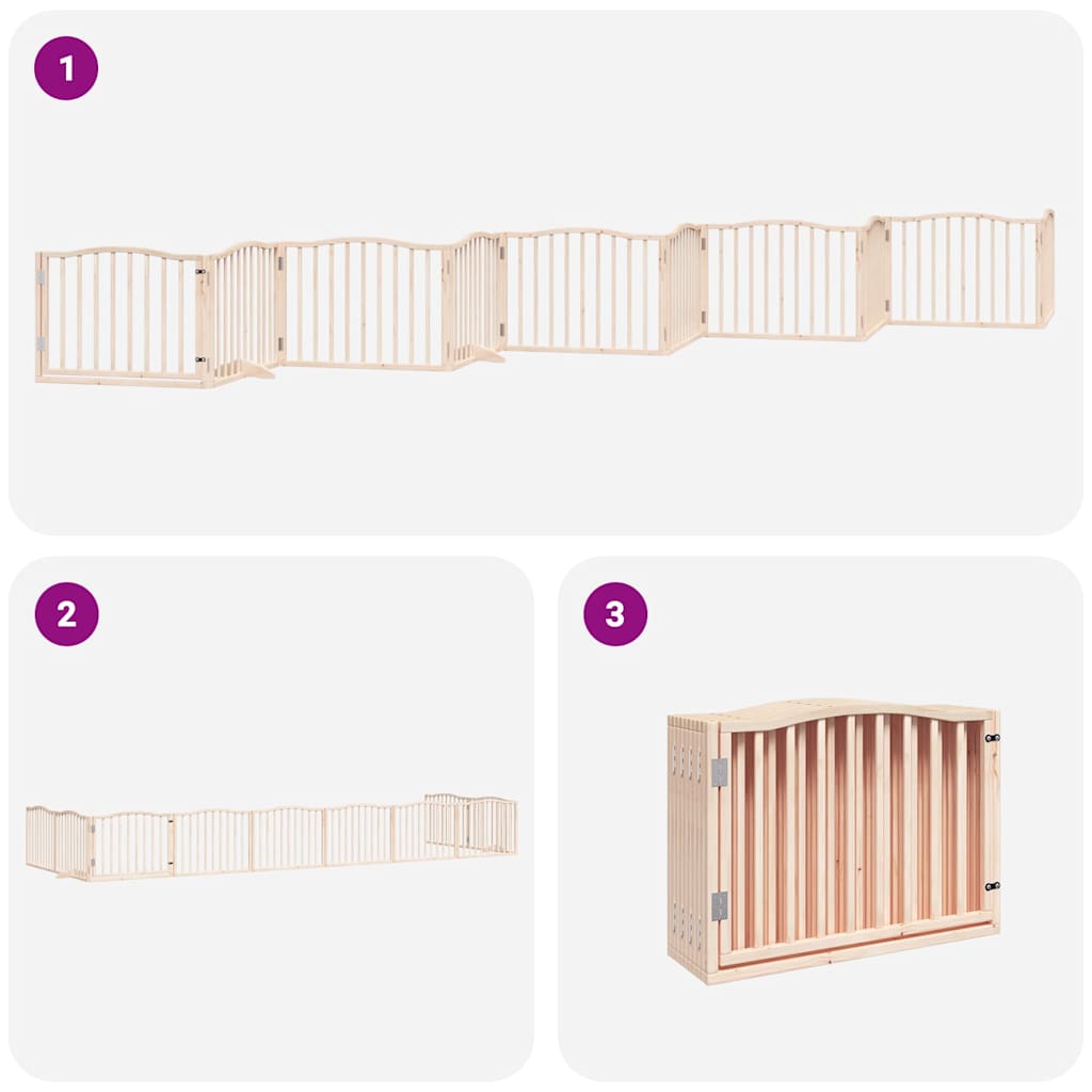 Poartă de câini pliabilă cu ușă, 10 panouri, 800 cm, lemn plop GartenMobel Dekor
