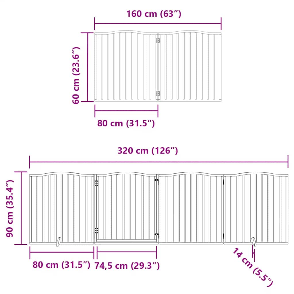 Poartă de câini pliabilă cu ușă, 12 panouri, 960 cm, lemn plop GartenMobel Dekor