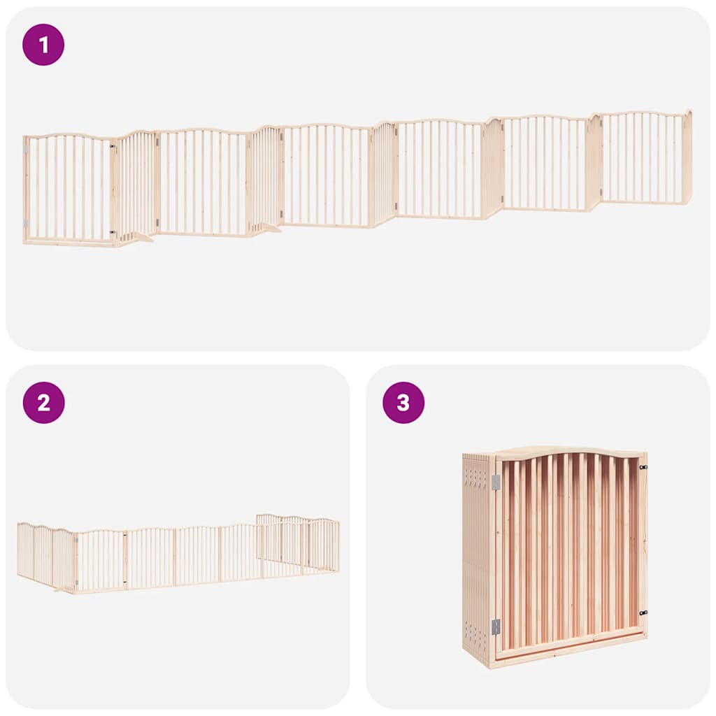 Poartă de câini pliabilă cu ușă, 12 panouri, 960 cm, lemn plop GartenMobel Dekor