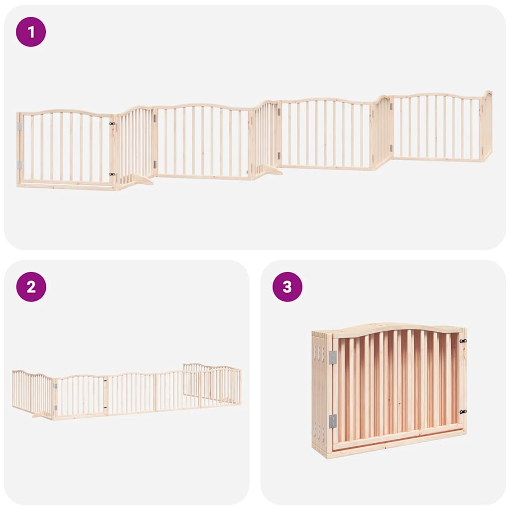 Poartă de câini pliabilă cu ușă, 8 panouri, 640 cm, lemn plop GartenMobel Dekor