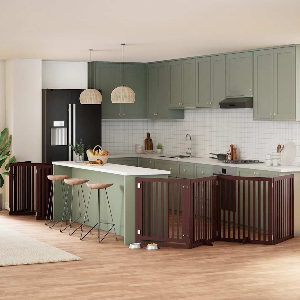 Poartă câini pliabilă cu ușă 10 panouri maro, 800 cm, lemn plop GartenMobel Dekor