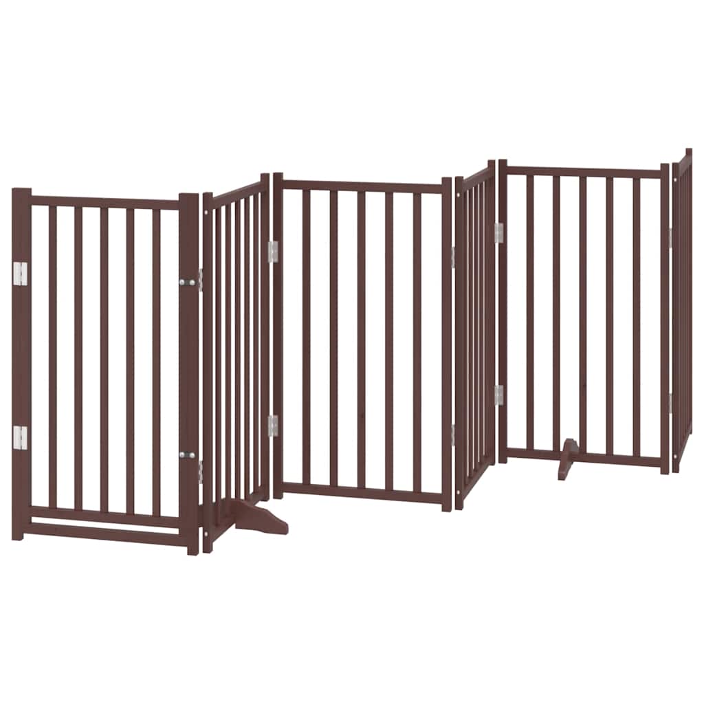 Poartă câini pliabilă cu ușă 12 panouri maro 600 cm, lemn plop GartenMobel Dekor