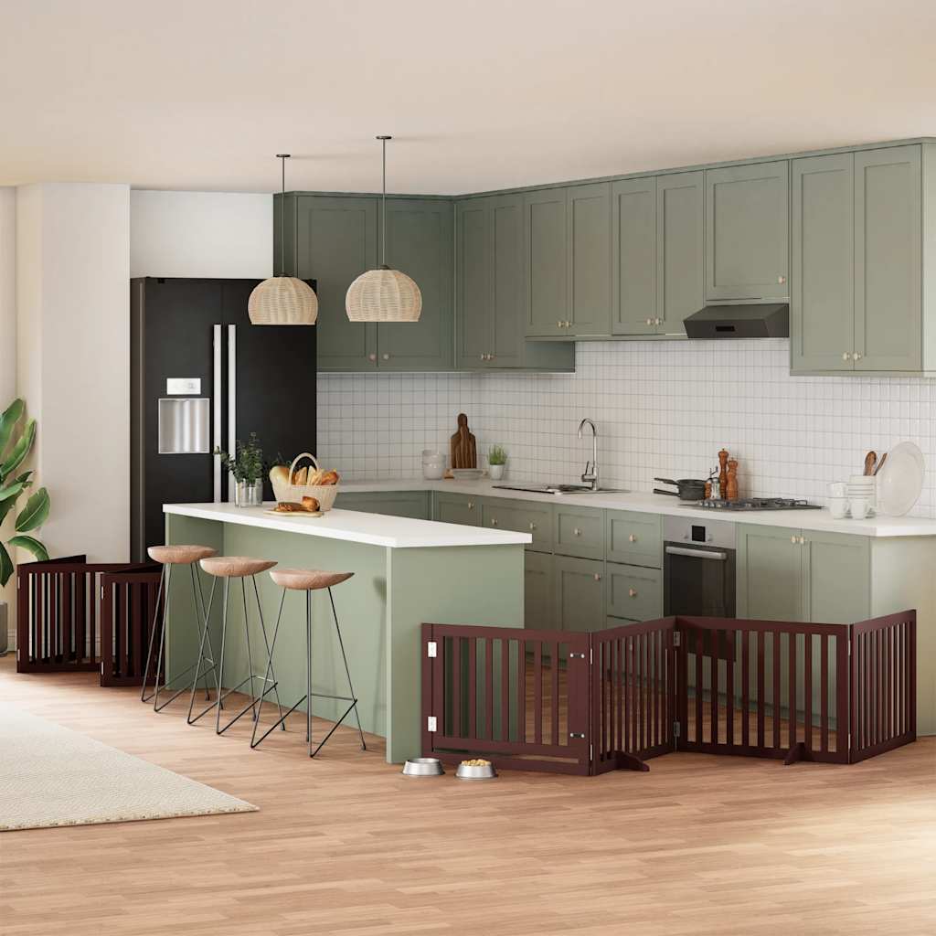 Poartă câini pliabilă cu ușă 12 panouri maro 960 cm, lemn plop GartenMobel Dekor