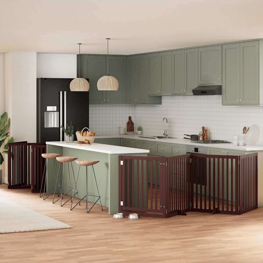 Poartă câini pliabilă cu ușă 12 panouri maro 960 cm, lemn plop GartenMobel Dekor