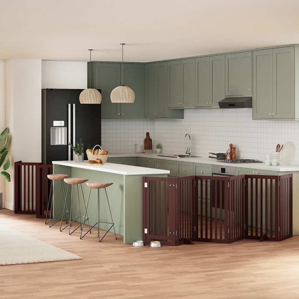 Poartă câini pliabilă cu ușă 15 panouri maro 750 cm, lemn plop GartenMobel Dekor