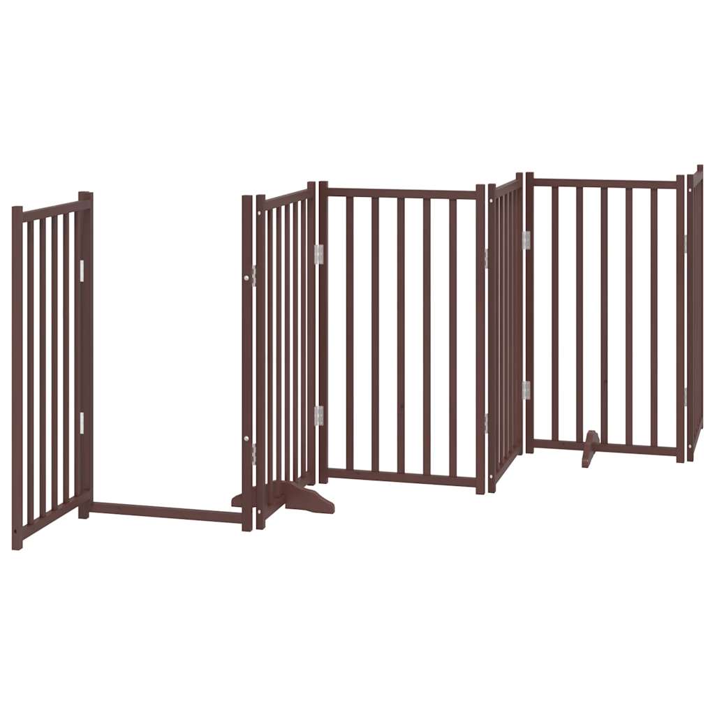 Poartă câini pliabilă cu ușă 15 panouri maro 750 cm, lemn plop GartenMobel Dekor