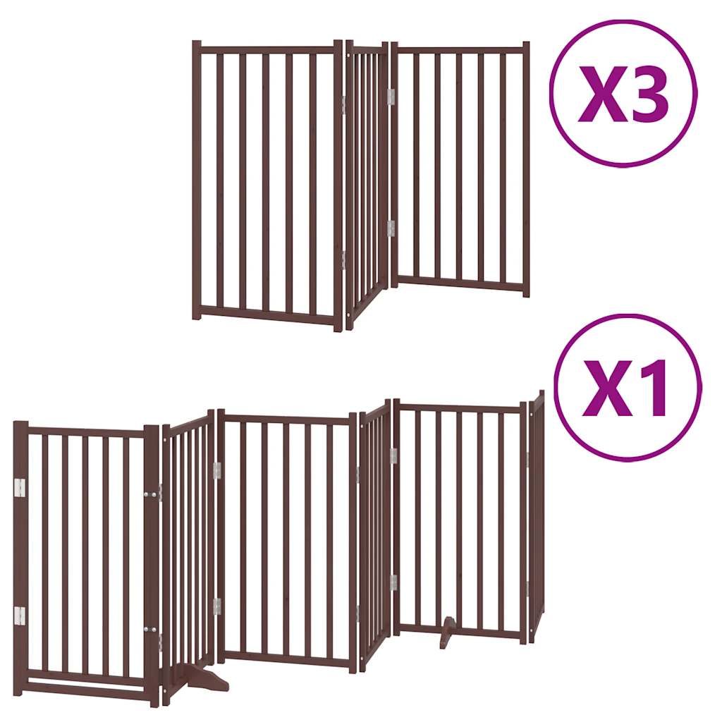 Poartă câini pliabilă cu ușă 15 panouri maro 750 cm, lemn plop GartenMobel Dekor