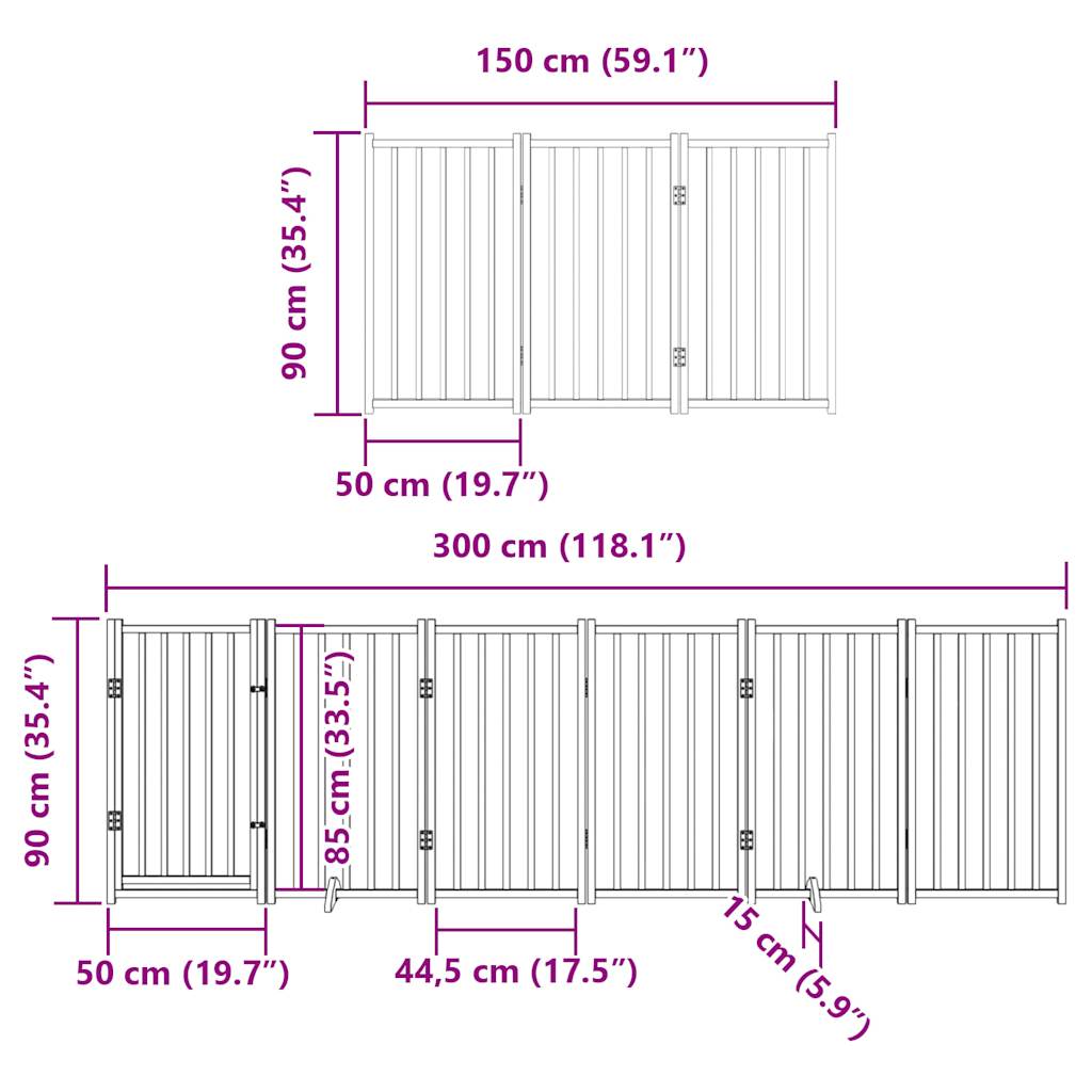 Poartă câini pliabilă cu ușă 15 panouri maro 750 cm, lemn plop GartenMobel Dekor