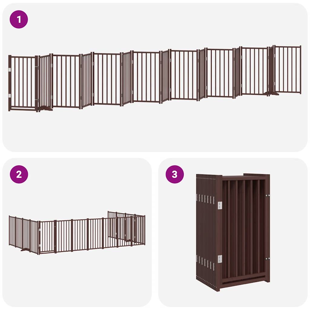 Poartă câini pliabilă cu ușă 15 panouri maro 750 cm, lemn plop GartenMobel Dekor