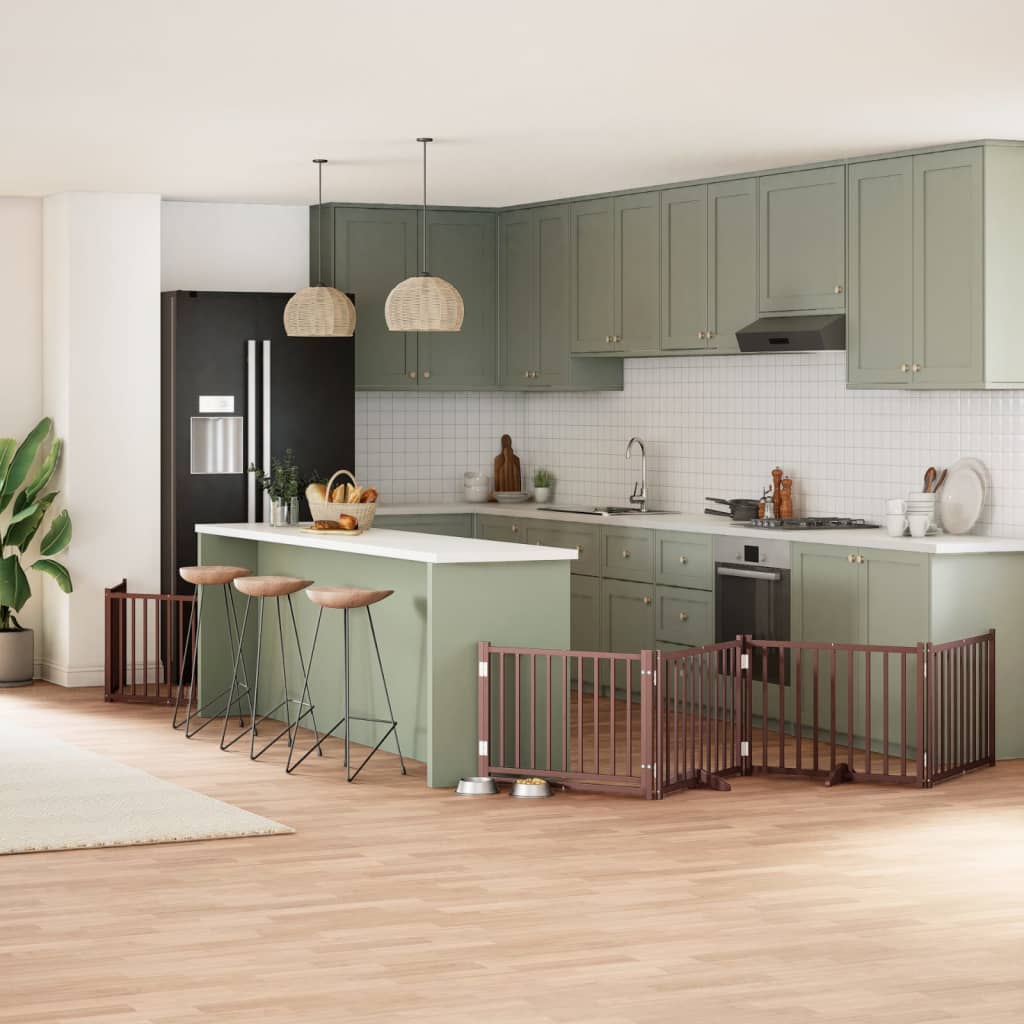 Poartă câini pliabilă cu ușă 6 panouri maro, 480 cm, lemn plop GartenMobel Dekor