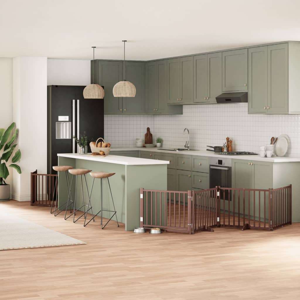 Poartă câini pliabilă cu ușă 8 panouri maro 640 cm, lemn plop GartenMobel Dekor