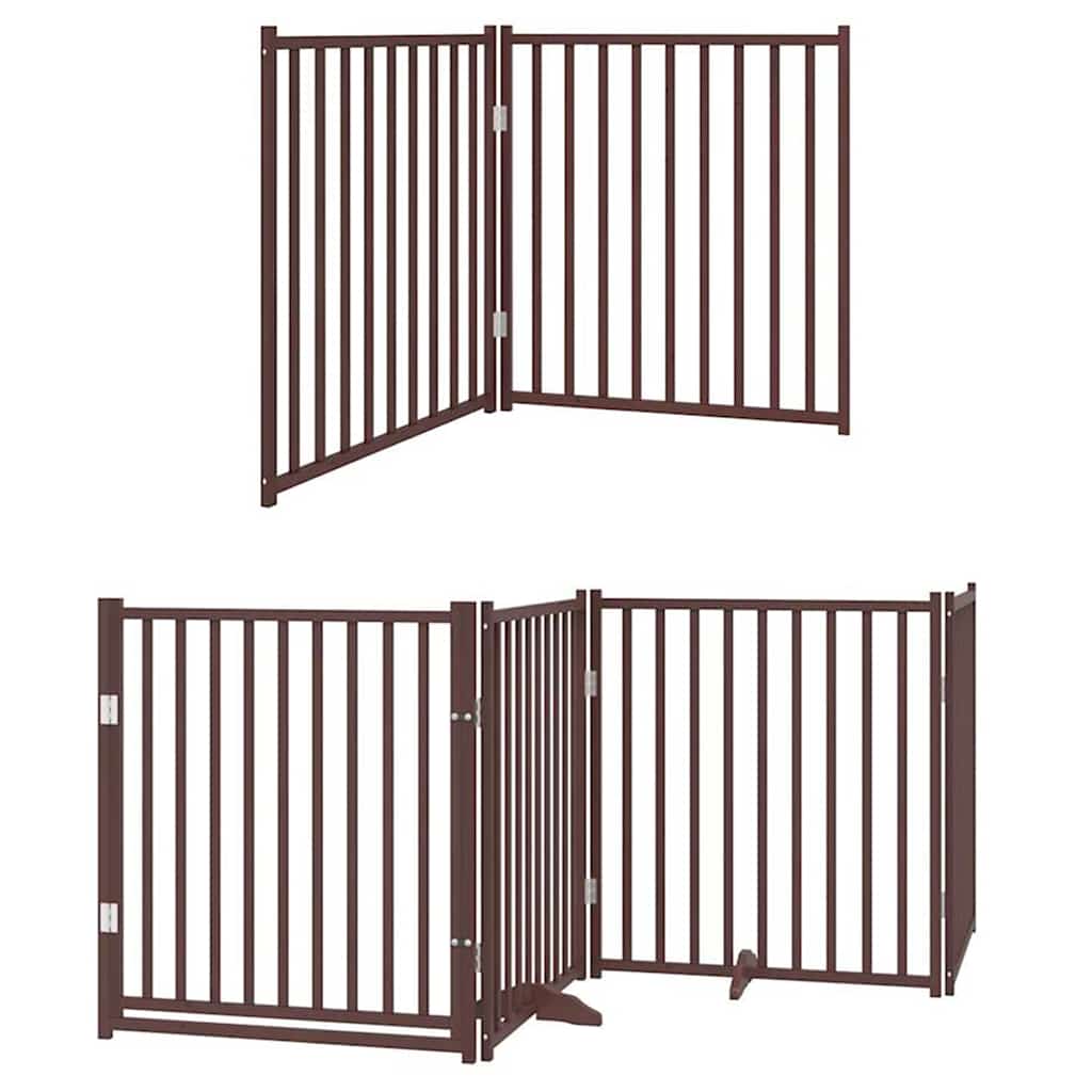 Poartă câini pliabilă cu ușă 8 panouri maro 640 cm, lemn plop GartenMobel Dekor