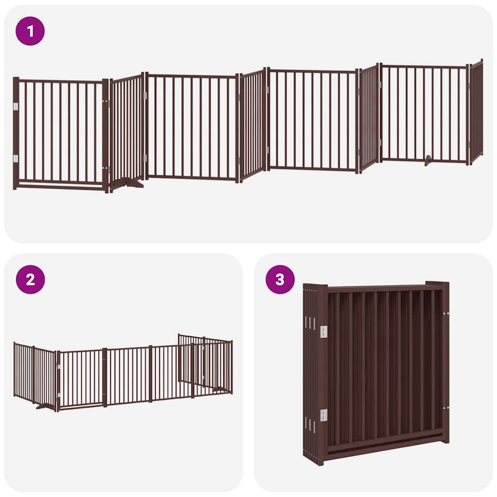 Poartă câini pliabilă cu ușă 8 panouri maro 640 cm, lemn plop GartenMobel Dekor