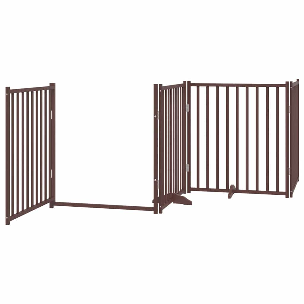Poartă câini pliabilă cu ușă 8 panouri maro 640 cm, lemn plop GartenMobel Dekor