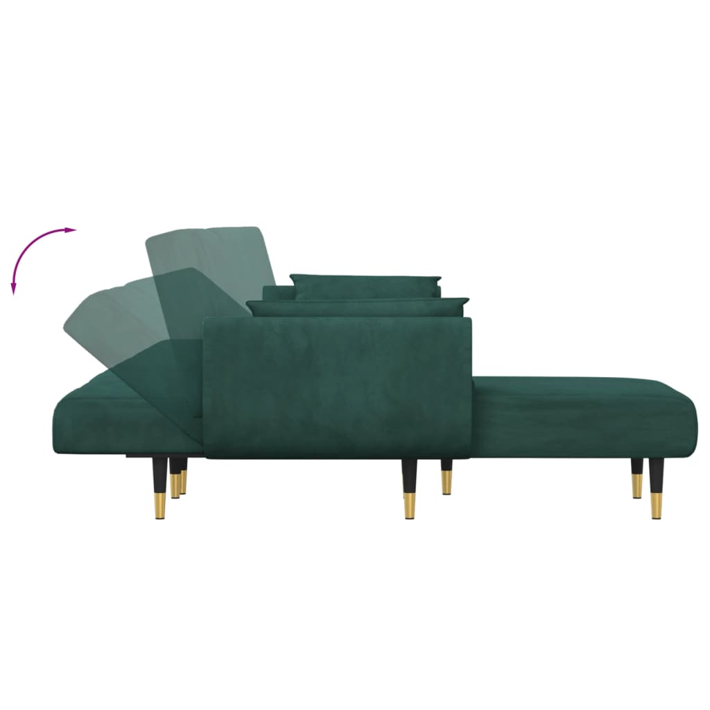 Canapea extensibilă în formă de L verde 275x140x70 cm catifea GartenMobel Dekor
