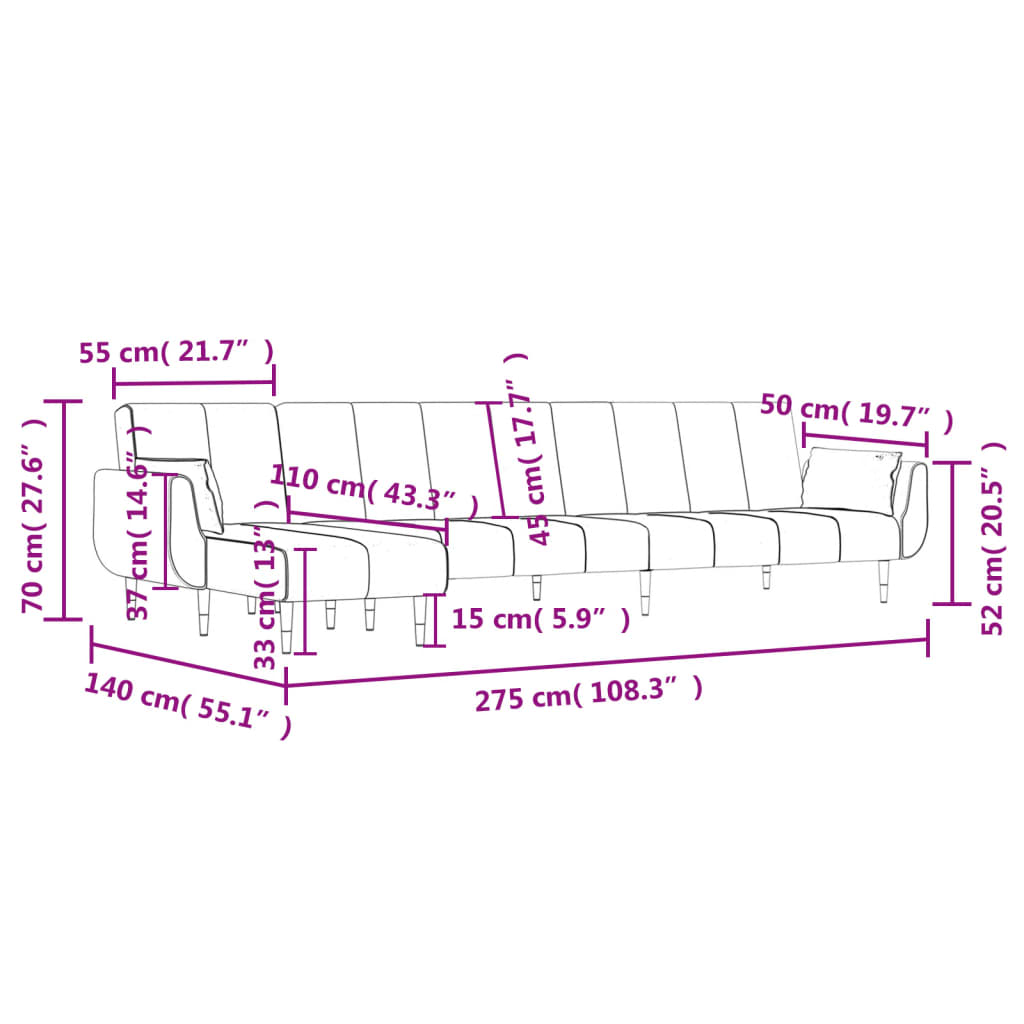 Canapea extensibilă în formă de L verde 275x140x70 cm catifea GartenMobel Dekor