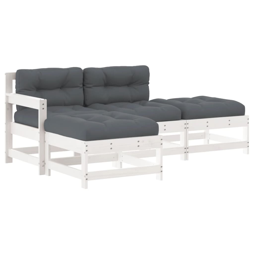 Set mobilier de grădină cu perne, 4 piese, alb, lemn masiv GartenMobel Dekor