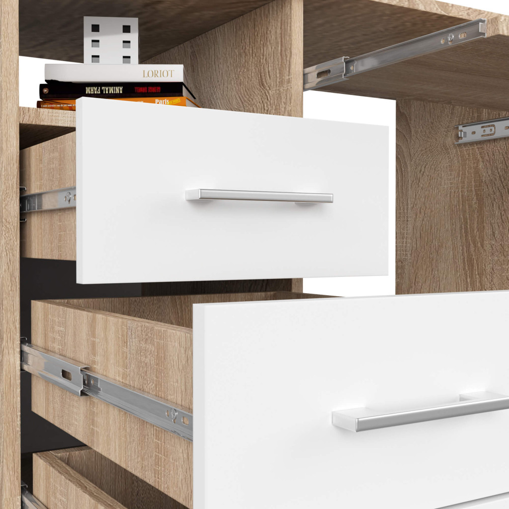 Birou ANA pentru calculator, cu 3 sertare si 1 usa, 124x52x74 cm, stejar sonoma si alb Household NewTrend