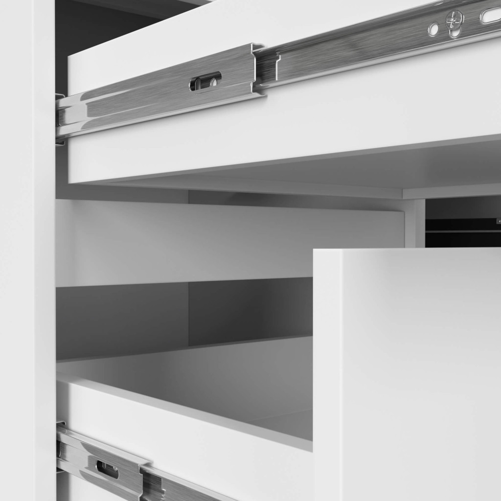 Birou colt stanga cu 3 sertare si rafturi, 155x85x77 cm, alb Household NewTrend