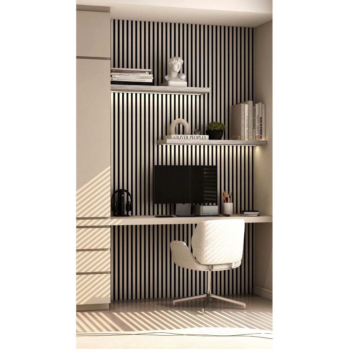 Riflaj MDF decorativ LDA PREMIUM de tip Panou Acoustic, ALB MAT, 260x40 cm Household NewTrend