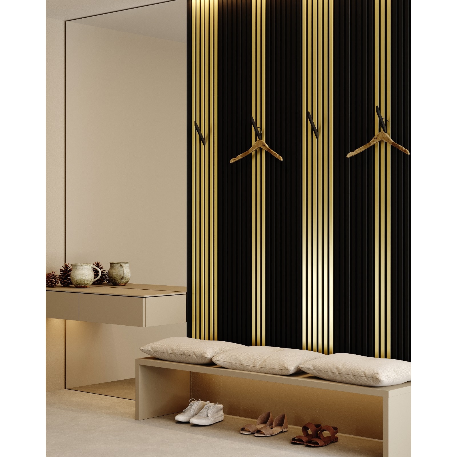 Riflaj MDF decorativ LDA PREMIUM de tip Panou Acustic, Auriu, 260x40 cm Household NewTrend