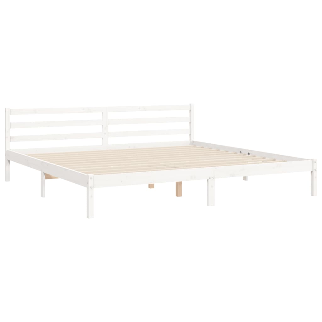 Cadru de pat cu tăblie Super King Size, alb, lemn masiv GartenMobel Dekor