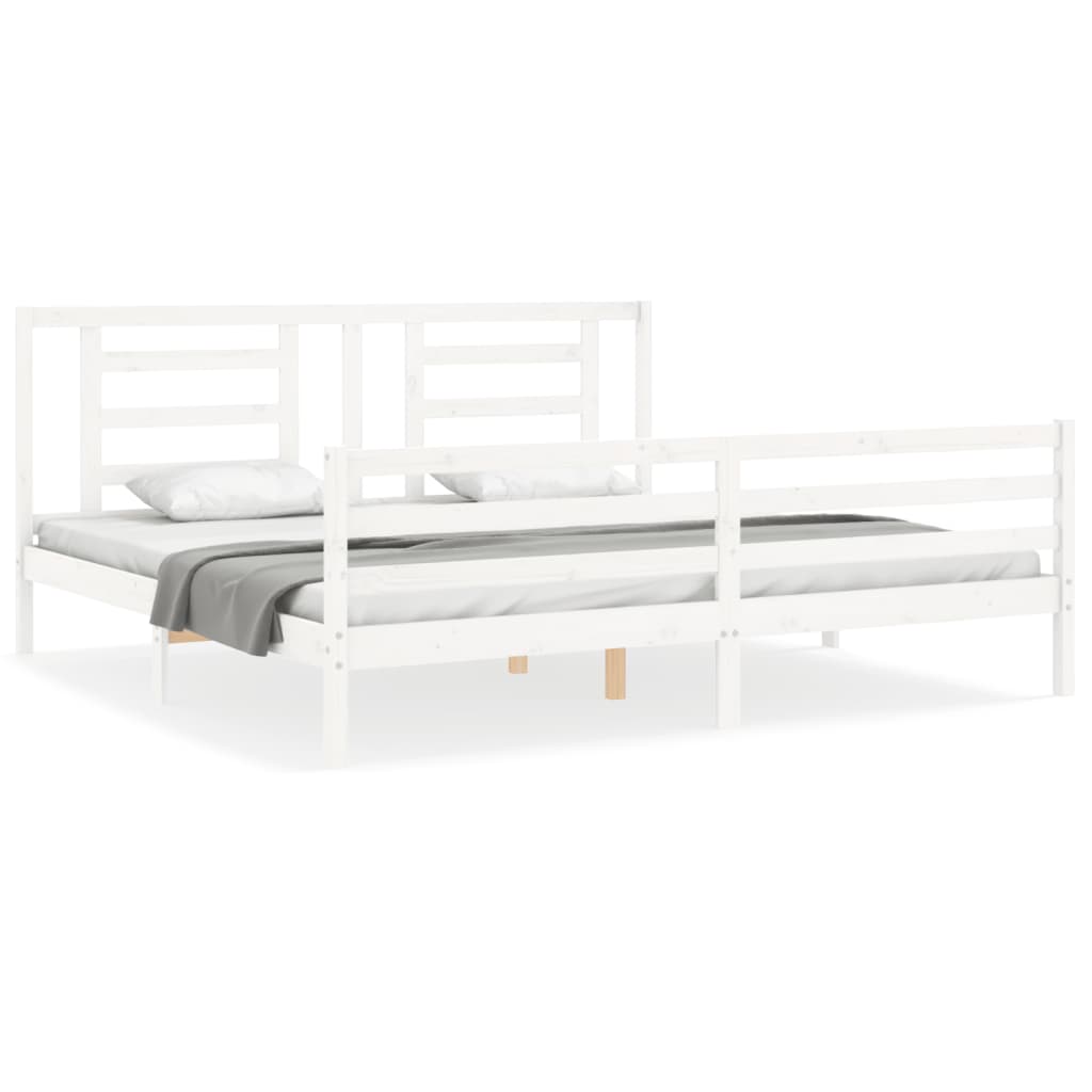 Cadru de pat cu tăblie Super King Size, alb, lemn masiv GartenMobel Dekor