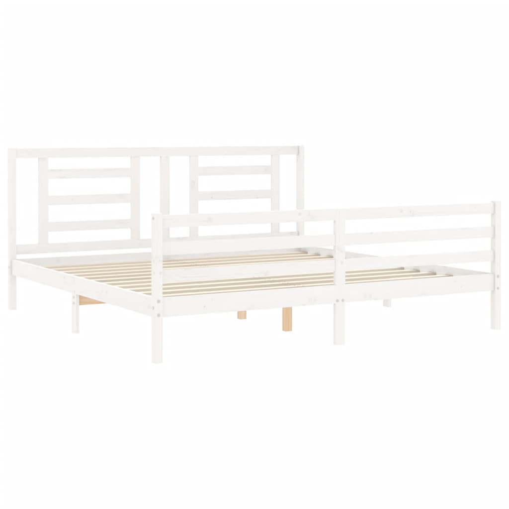 Cadru de pat cu tăblie Super King Size, alb, lemn masiv GartenMobel Dekor