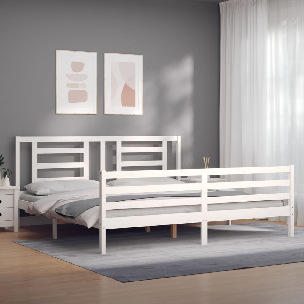 Cadru de pat cu tăblie Super King Size, alb, lemn masiv GartenMobel Dekor