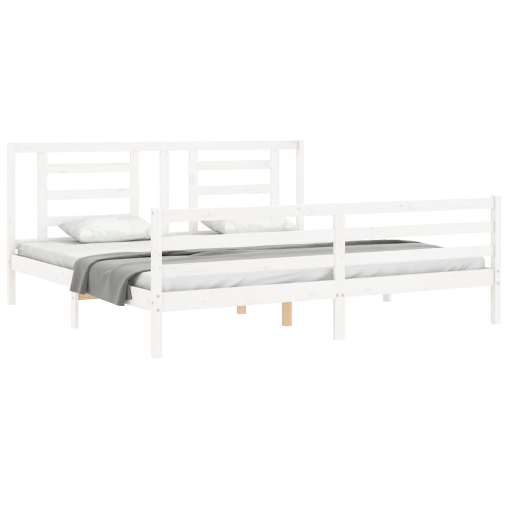Cadru de pat cu tăblie Super King Size, alb, lemn masiv GartenMobel Dekor