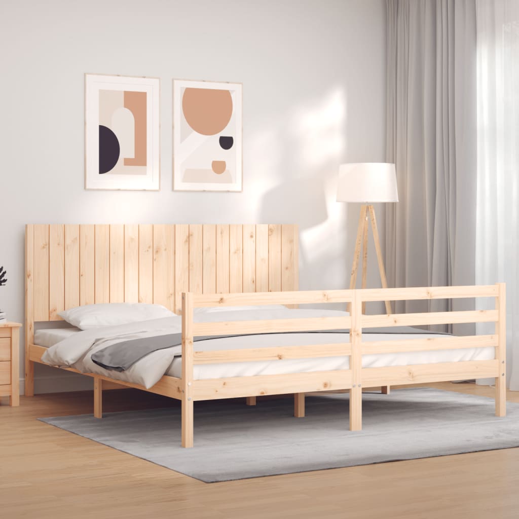 Cadru de pat cu tăblie Super King Size, lemn masiv GartenMobel Dekor