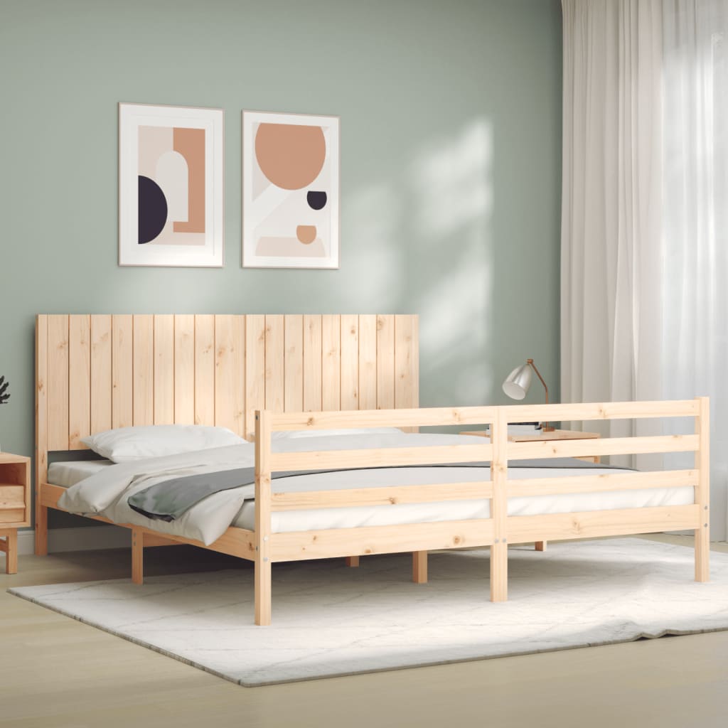 Cadru de pat cu tăblie Super King Size, lemn masiv GartenMobel Dekor