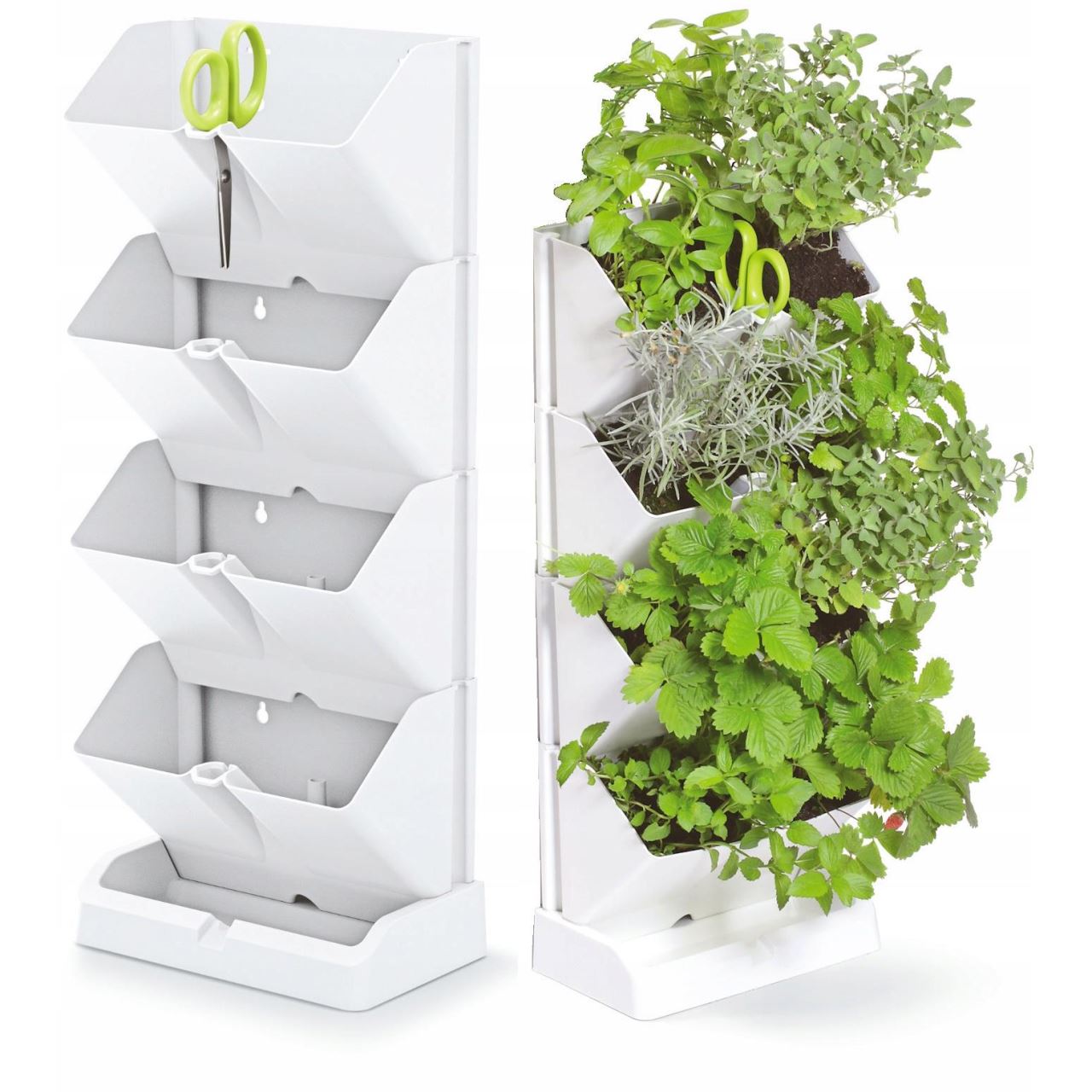 Ghivece decorative de flori, modular, alb, 4x1 L, set 4 buc, 19.5x11.4x47.5 cm, Mini Cascade GartenVIP DiyLine