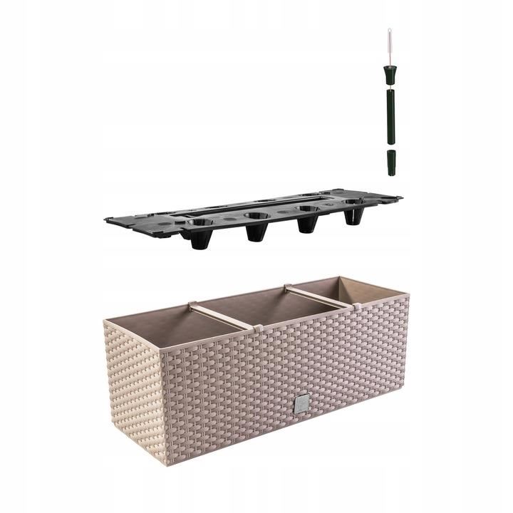 Jardiniera decorativa, sistem irigare, imitatie ratan, cafeniu, 30 L, 60x25x24 cm, Rato Case GartenVIP DiyLine