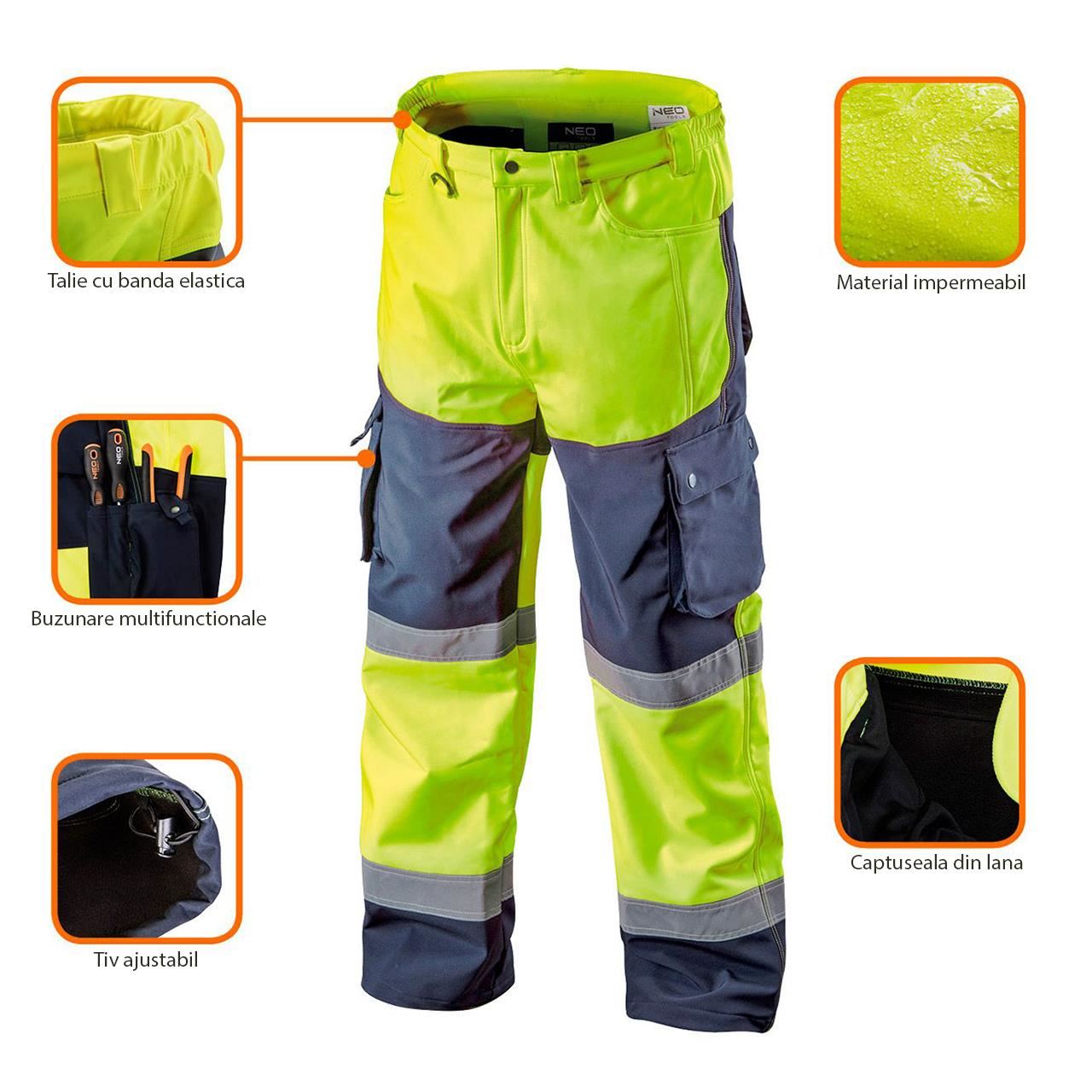 Pantaloni de lucru, reflectorizanti, impermeabili, galben, model Visibility, marimea L/52, NEO GartenVIP DiyLine