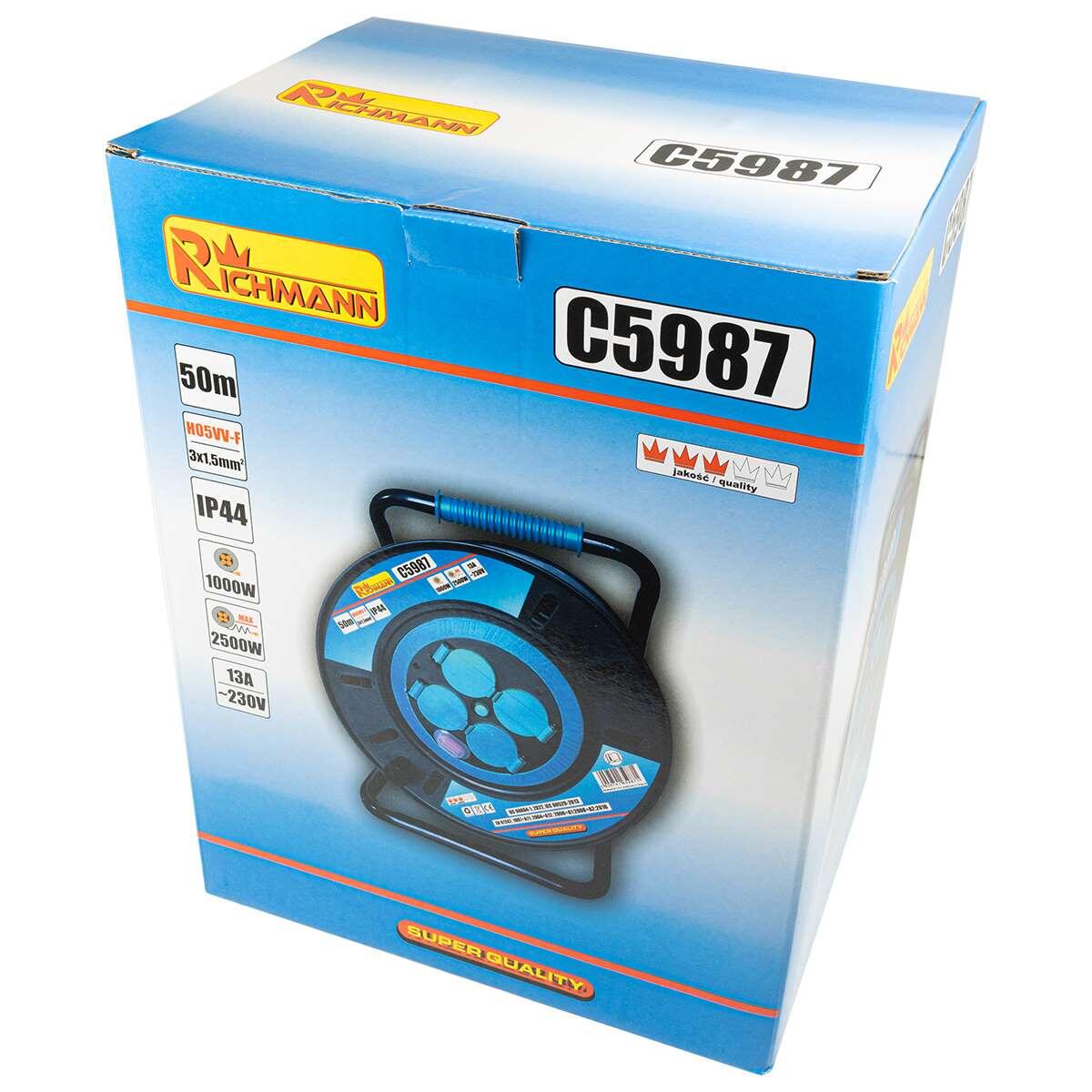 Prelungitor electric industrial, pe tambur, 13 A, 3x1.5 mm², IP44, 50 m, Richmann GartenVIP DiyLine