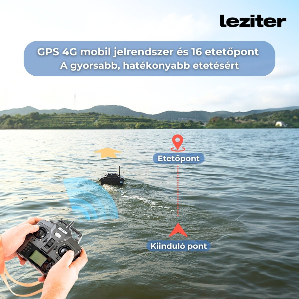 Leziter Barcă cu momeală X2 GPS, ejector spate, camuflaj verde Mobalis Homvera