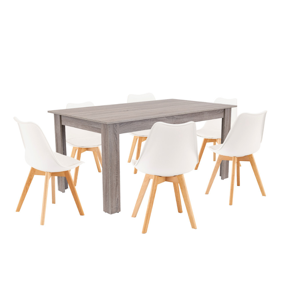 Leziter Set de masă Lola 6 1 alb-stejar York Mobalis Homvera